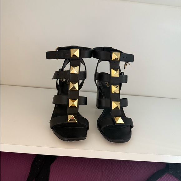 Michael Kors Black and Gold Stiletto Heels with Studded Straps - Picture 1 of 6